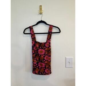 Anthro Porridge Floral Tank Y2K Indie Boho Fitted Top Pink Brown